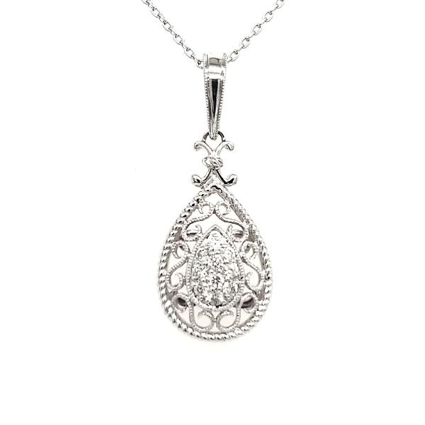14K White Gold Filigree Pear Cluster Diamond Pendant Quality Gem LLC Bethel, CT