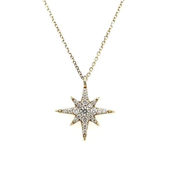 14K Yellow Gold Pavé Starburst Diamond Pendant Image 4 Quality Gem LLC Bethel, CT