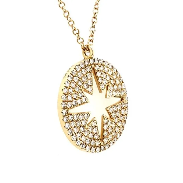 14K Yellow Gold Open Starburst Disc Pavé Diamond Pendant Image 4 Quality Gem LLC Bethel, CT