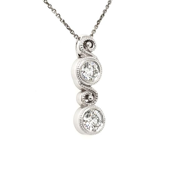 14K White Gold Double Swirl Milgrain Bezel Diamond Pendant Image 2 Quality Gem LLC Bethel, CT