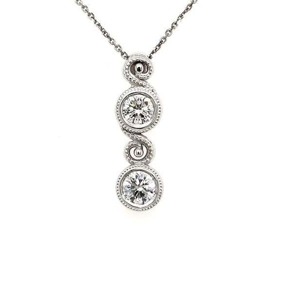 14K White Gold Double Swirl Milgrain Bezel Diamond Pendant Quality Gem LLC Bethel, CT