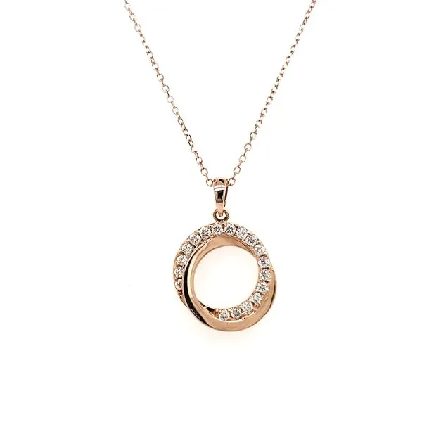 14K Rose Gold Double Circle Diamond Pendant Image 3 Quality Gem LLC Bethel, CT