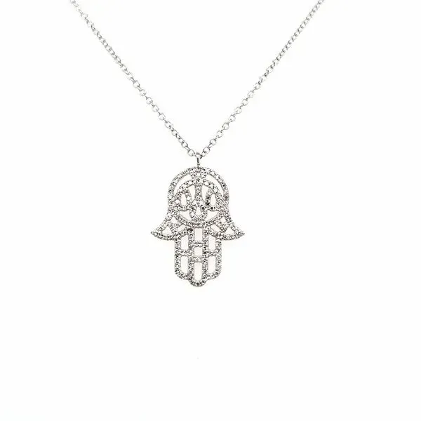 14K White Gold Hamsa Diamond Pendant Image 3 Quality Gem LLC Bethel, CT