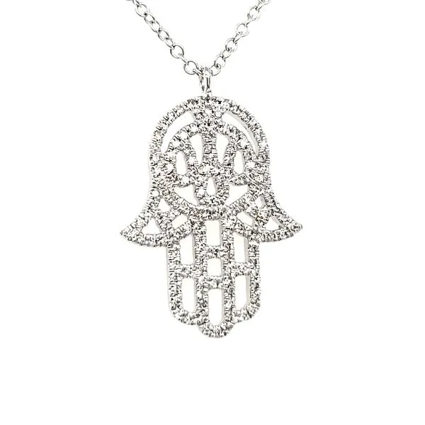 14K White Gold Hamsa Diamond Pendant Image 4 Quality Gem LLC Bethel, CT
