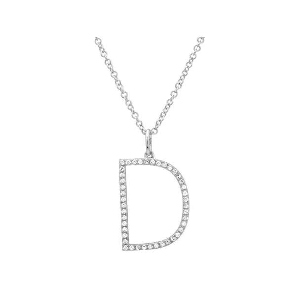 14K White Diamond Letter D Pendant Image 3 Quality Gem LLC Bethel, CT