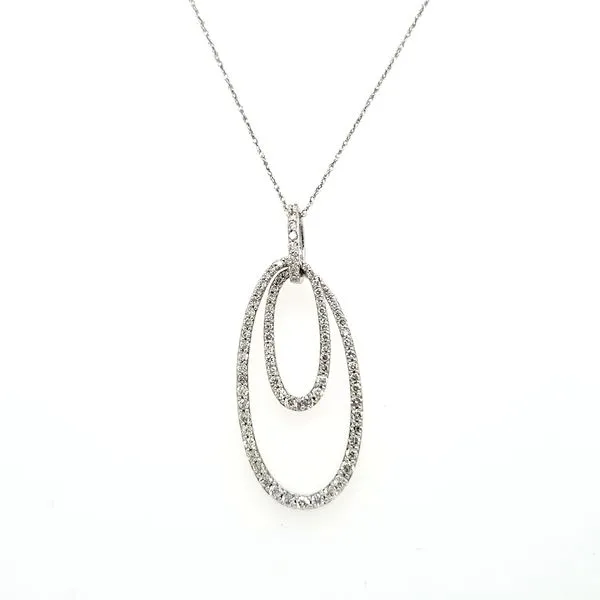 14k White Gold Double Oval Diamond Pendant Image 3 Quality Gem LLC Bethel, CT