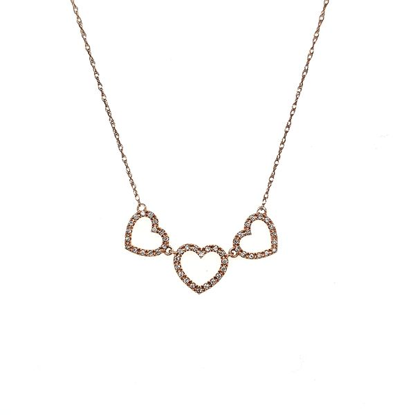 14K Rose Gold Triple Open Diamond Heart Necklace Image 2 Quality Gem LLC Bethel, CT