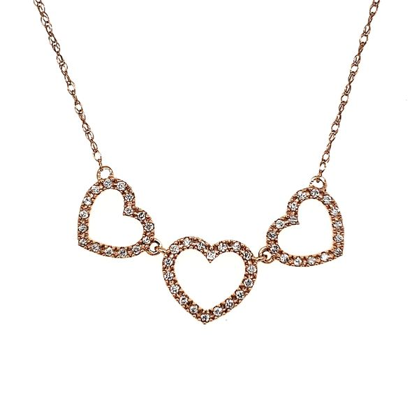 14K Rose Gold Triple Open Diamond Heart Necklace Quality Gem LLC Bethel, CT