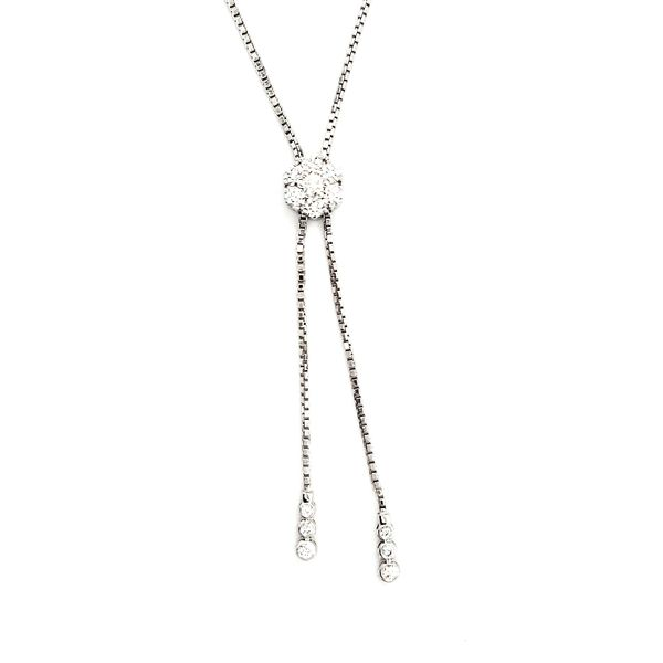 14K White Gold Diamond Cluster Long Bolo Necklace Image 2 Quality Gem LLC Bethel, CT