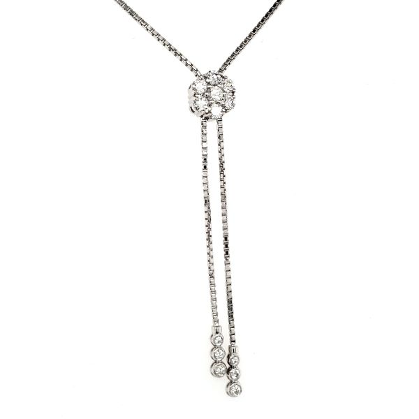 14K White Gold Diamond Cluster Long Bolo Necklace Quality Gem LLC Bethel, CT