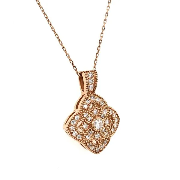 14K Rose Gold Beaded Diamond Quatrefoil Pendant Image 2 Quality Gem LLC Bethel, CT