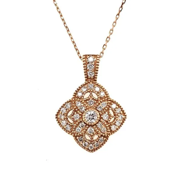 14K Rose Gold Beaded Diamond Quatrefoil Pendant Quality Gem LLC Bethel, CT