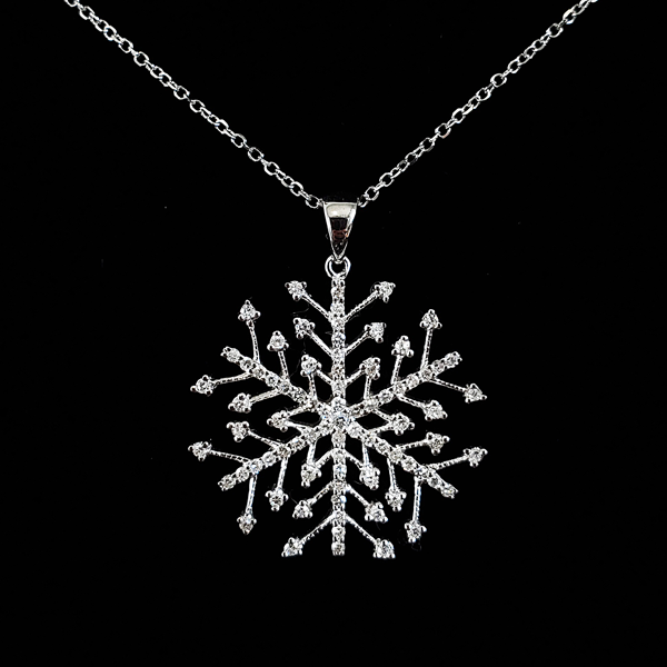 14K White Gold Diamond Snowflake Pendant Image 4 Quality Gem LLC Bethel, CT