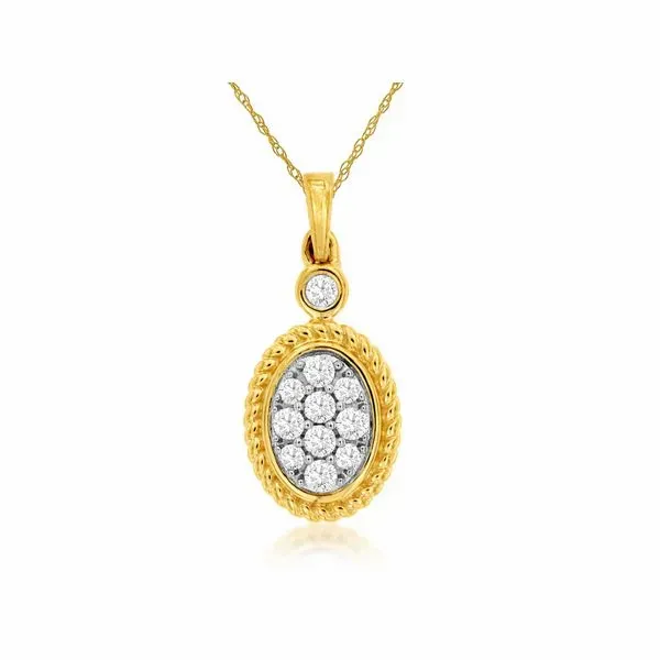 14K Yellow Gold Braided Edge Oval Cluster Diamond Pendant Quality Gem LLC Bethel, CT