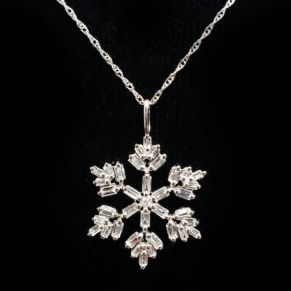 14K White Gold Baguette Diamond Snowflake Pendant Image 2 Quality Gem LLC Bethel, CT