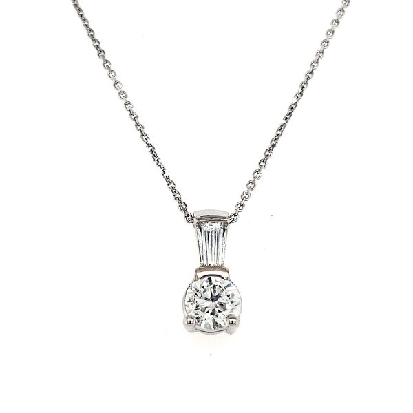 14K White Gold Baguette Bail and Solitaire 0.51 Carat Diamond Pendant Image 2 Quality Gem LLC Bethel, CT