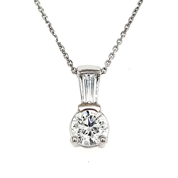 14K White Gold Baguette Bail and Solitaire 0.51 Carat Diamond Pendant Quality Gem LLC Bethel, CT