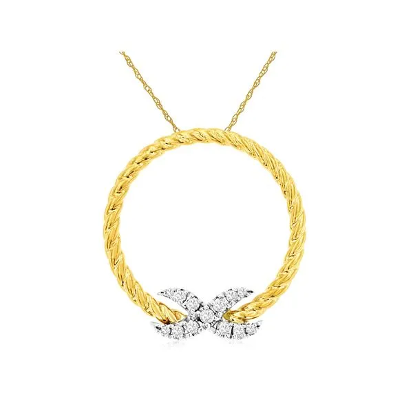 14K Yellow Gold Braided Circle with Diamond X Pendant Length 18 Inches Quality Gem LLC Bethel, CT