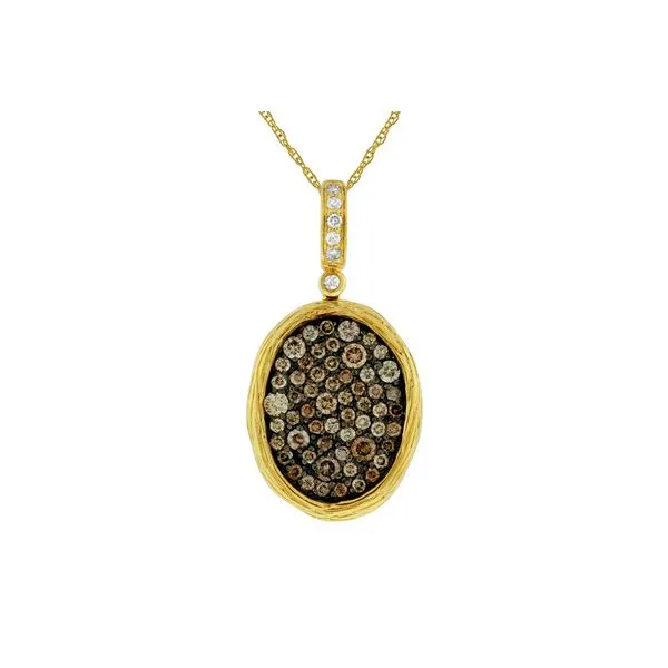 14K Yellow Gold  Mocha And White Diamond Bark Finish Pave Oval Pendant Quality Gem LLC Bethel, CT