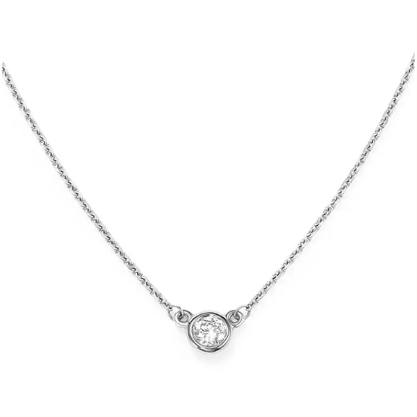 14K White Gold Solitaire Bezel 0.16ct Diamond Necklace Lengtrh 18 Inches Quality Gem LLC Bethel, CT