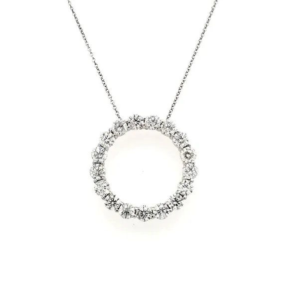 14K White Gold Diamond Circle Pendant Length 18 Inches Image 2 Quality Gem LLC Bethel, CT