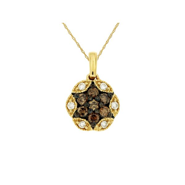 14K Yellow Gold Chocolate and White Diamond Starburst Pendant Length 18 Inches Quality Gem LLC Bethel, CT