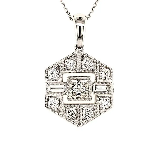 14K White Gold Diamond Hexagon Pendant Length 18 Inches Quality Gem LLC Bethel, CT