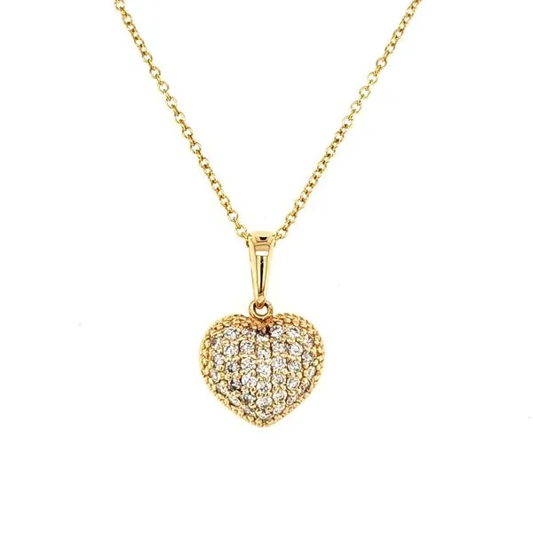 14K Yellow Gold Puffed Pave Diamond Heart Length 18 Inches Quality Gem LLC Bethel, CT