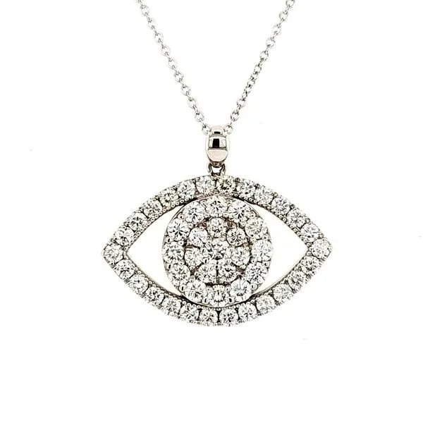 14K White Gold Diamond Evel Eye Pendant Length 18 Inches Quality Gem LLC Bethel, CT