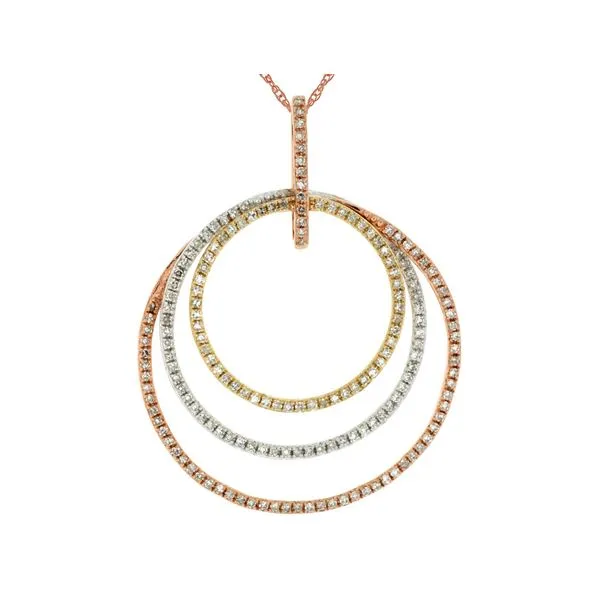 14K Tricolor Triple Circle Diamond Pendant Length 18 Inches Quality Gem LLC Bethel, CT