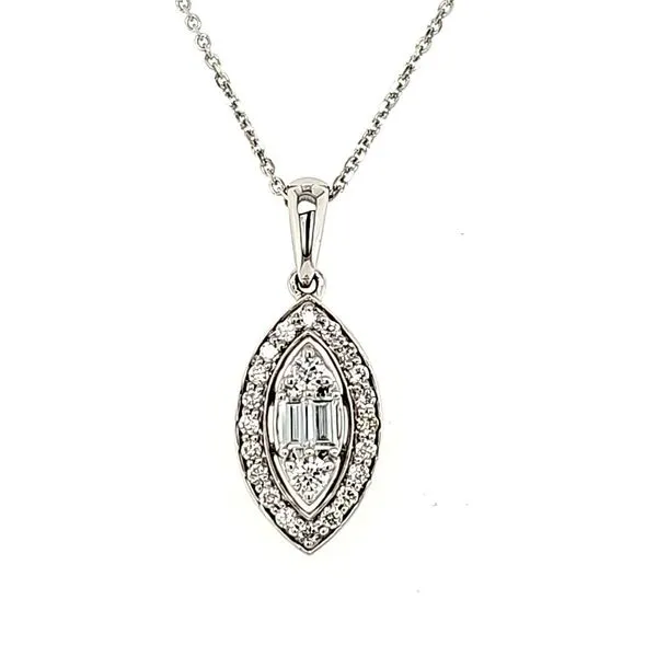 14K White Gold Marquise Halo Diamond Pendant Length 18 Inches Quality Gem LLC Bethel, CT