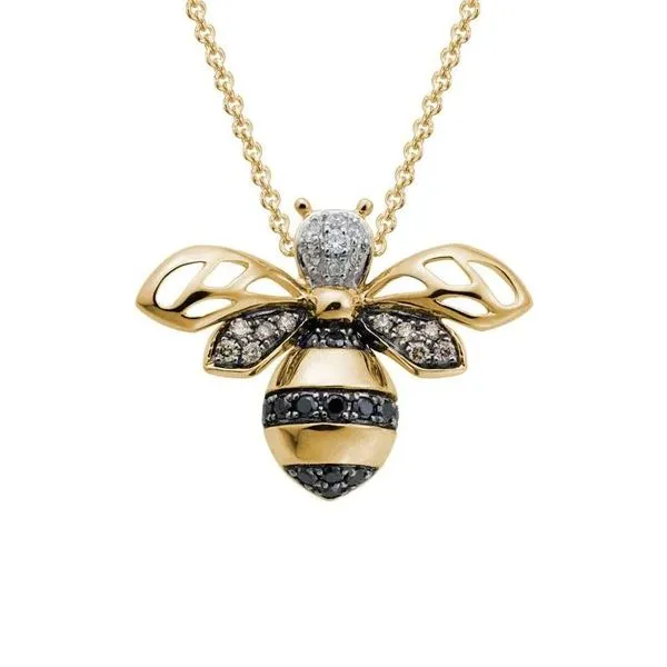 14K Yellow Gold Black, Brown and White Diamond Bumblebee Pendant Quality Gem LLC Bethel, CT