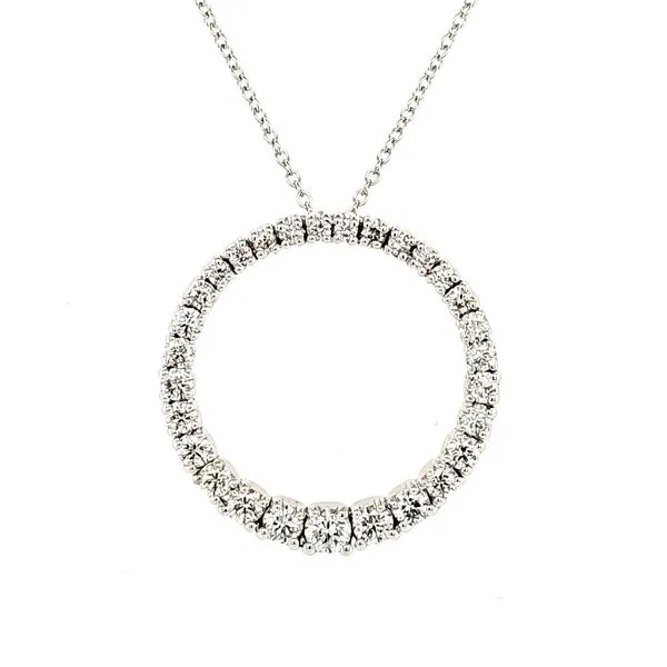 14K White Gold Graduated Diamond Circle Pendant Length 18 Inches Quality Gem LLC Bethel, CT