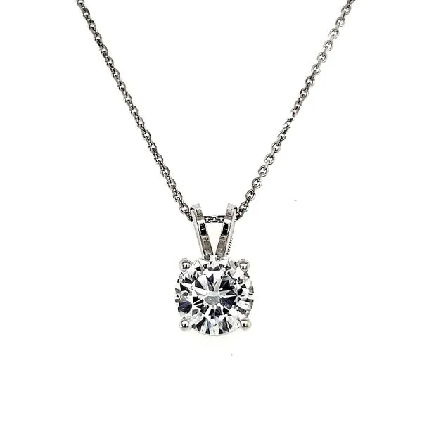 14K White Gold Solitaire .90ct Round Diamond Pendant Length 18 Inches Image 2 Quality Gem LLC Bethel, CT