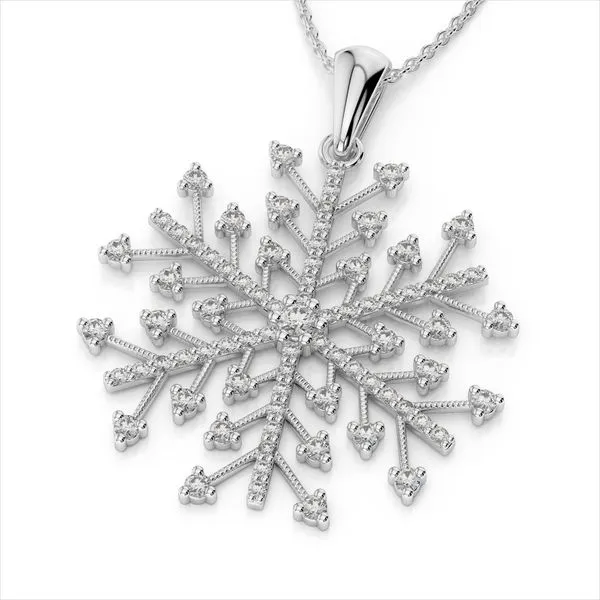 14K White Gold Diamond Snowflake Pendant Length 18 Inches Image 3 Quality Gem LLC Bethel, CT