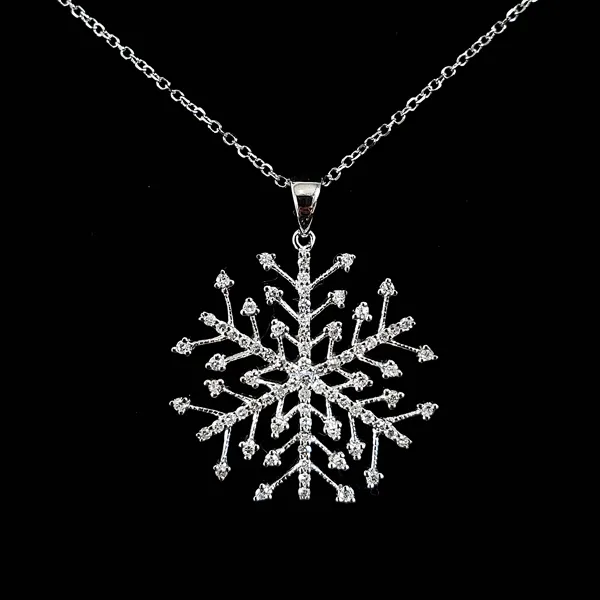 14K White Gold Diamond Snowflake Pendant Length 18 Inches Image 4 Quality Gem LLC Bethel, CT