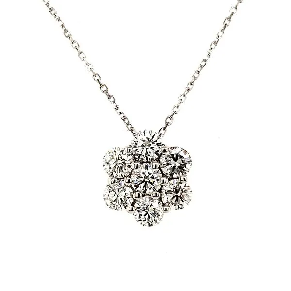 14K White Gold Diamond Flower Cluster Pendant Length 18 Inches Quality Gem LLC Bethel, CT