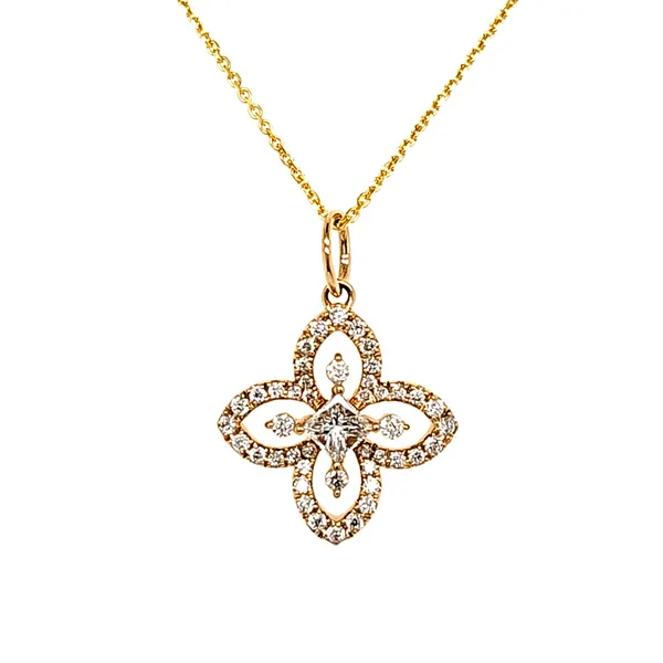 14K Yellow Gold Diamond Clover Halo Pendant Length 18 Inches Quality Gem LLC Bethel, CT