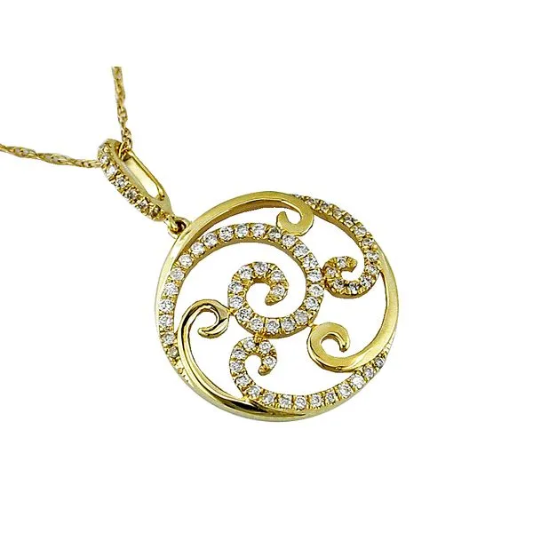 14K Yellow Gold Swirl Diamond Pendant Length 18 Inches Quality Gem LLC Bethel, CT