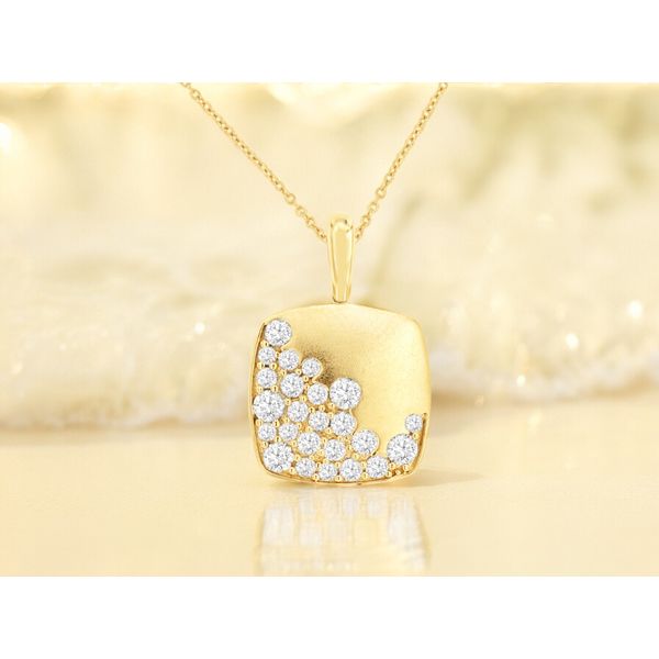 14K Yellow Gold Diamond Scatter Square Pendant Length 18 Inches Image 2 Quality Gem LLC Bethel, CT