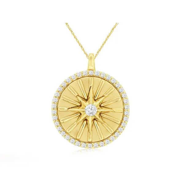 14K Yellow Gold Medallion Diamond Burst Pendant Length 18 Inches Quality Gem LLC Bethel, CT