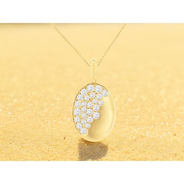 14K Yellow Gold Scatter Diamond Oval Disc Pendant Length 18 Inches Image 2 Quality Gem LLC Bethel, CT