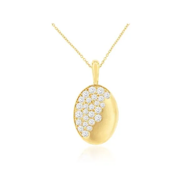 14K Yellow Gold Scatter Diamond Oval Disc Pendant Length 18 Inches Quality Gem LLC Bethel, CT