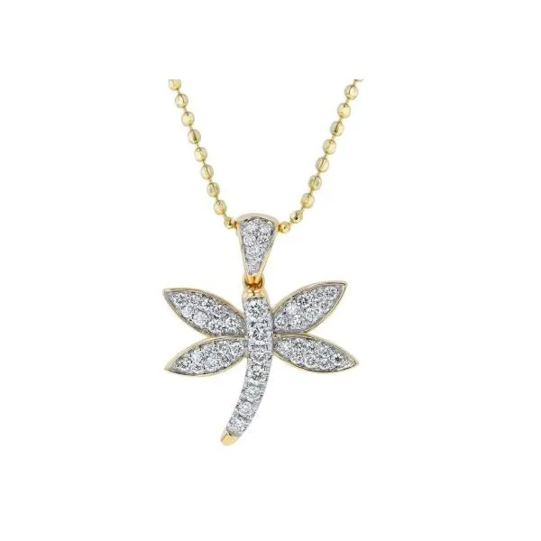 14K Yellow Gold Diamond Dragonfly Pendant Length 18 Inches Quality Gem LLC Bethel, CT