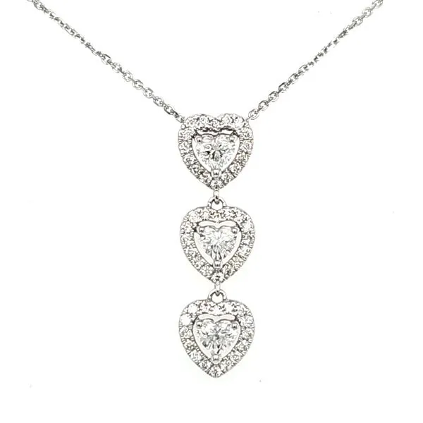 18/14 Karat White Gold Triple Heart Halo Pendant Length 18 Inches Quality Gem LLC Bethel, CT