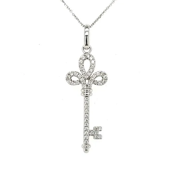 14K White Gold Diamond Key Pendant Length 18 Inches Quality Gem LLC Bethel, CT