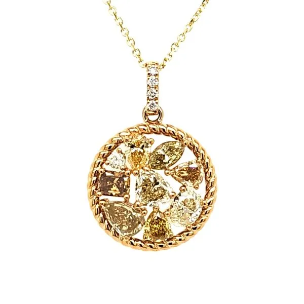 14K Yellow Gold Fancy Colored Diamonds Pendant Length 18 Inches Quality Gem LLC Bethel, CT