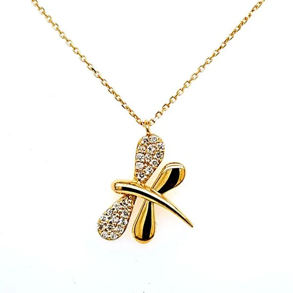 14K Yellow Gold Diamond Butterfly Pendant Length 16 Inches Quality Gem LLC Bethel, CT