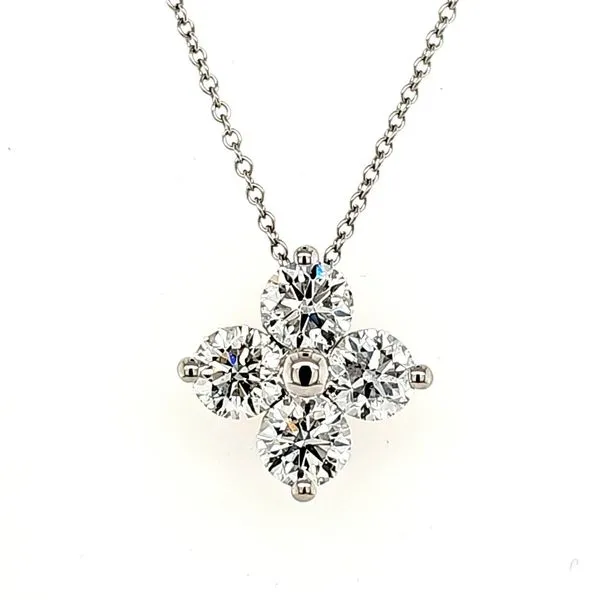 14K White Gold 4 Diamond Cluster Pendant Length 18 Inches Quality Gem LLC Bethel, CT