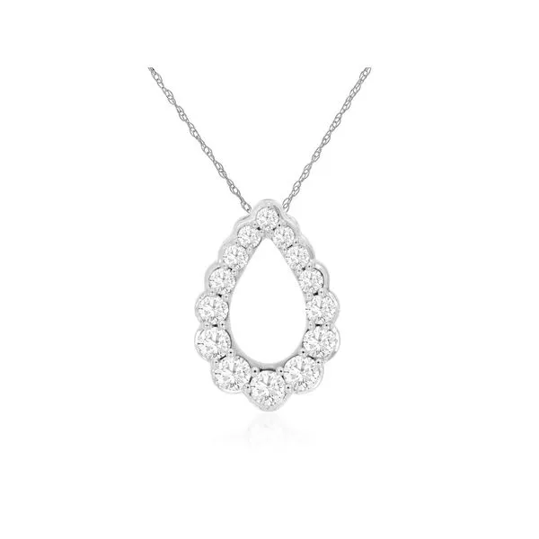 14K White Gold Open Diamond Tear Drop Pendant Length 18 Inches Quality Gem LLC Bethel, CT